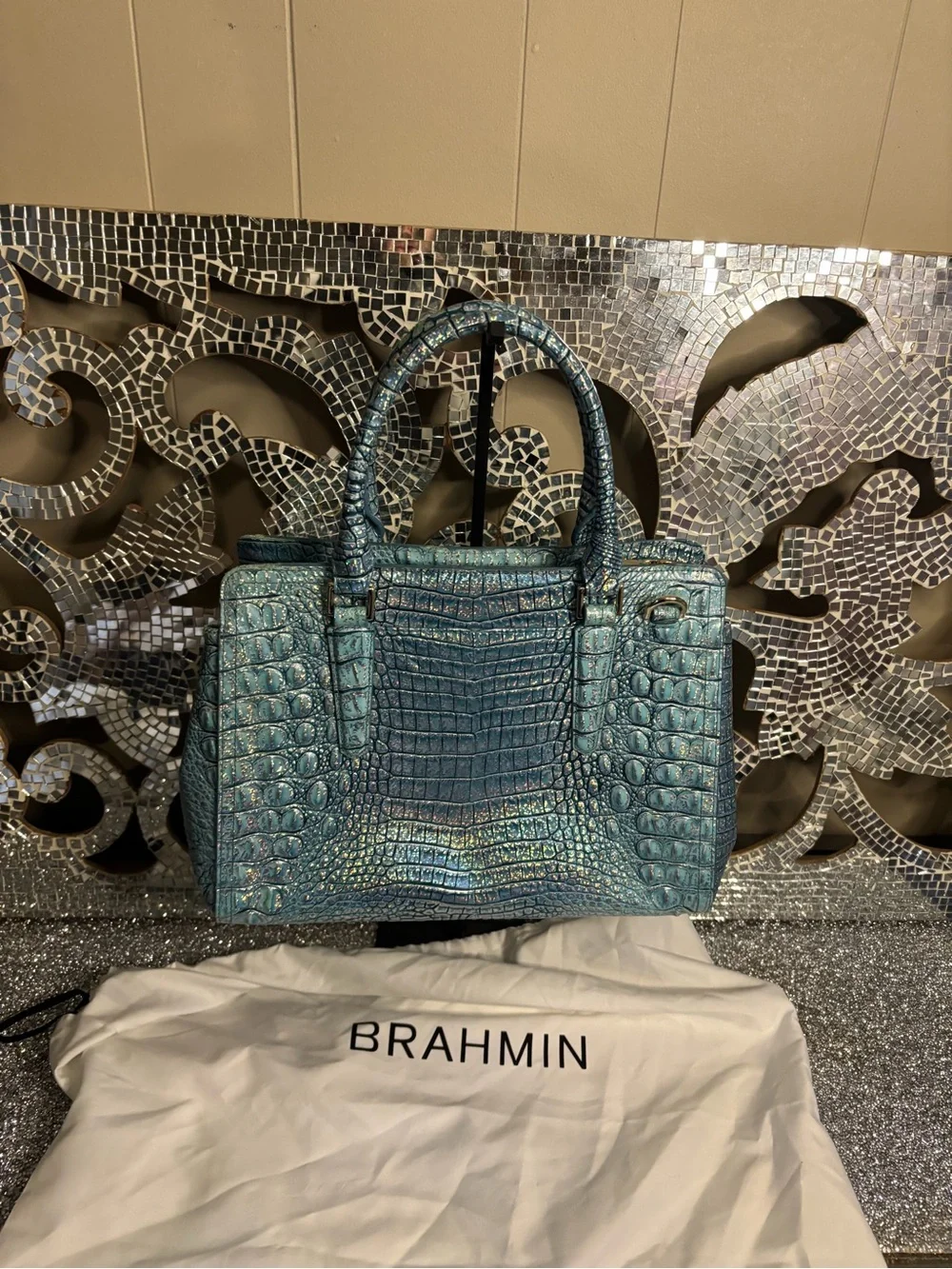 🌟Brahmin Teal Croc-Embossed Leather Satchel